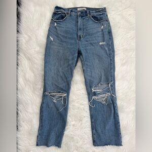 Abercrombie & Fitch Ankle Straight Ultra High Rise Blue Jeans Distressed